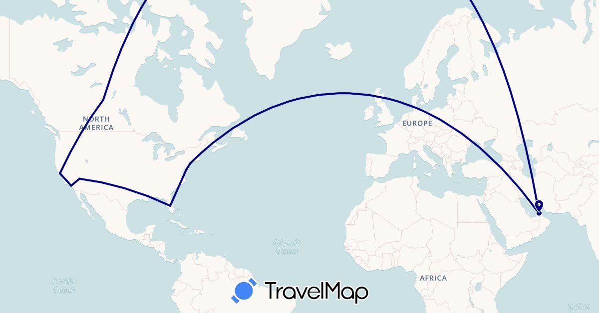 TravelMap itinerary: driving in United Arab Emirates, Canada, United States (Asia, North America)